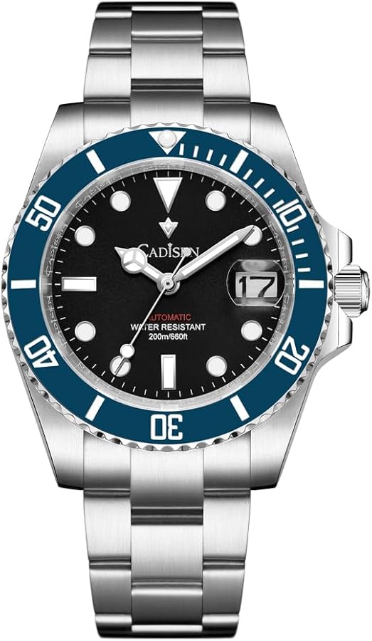 CADISEN Reloj automático para hombre con reserva de marcha GMT acero inoxidable cristal zafiro impermeable reloj de pulsera relojes hombres