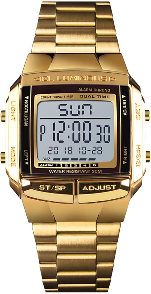 SH-RuiDu Reloj digital para hombre, resistente al agua hasta 30 m, reloj de negocios con 2 alarmas, cronómetro, función de temporizador de cuenta regresiva, reloj de pulsera retro de lujo de moda