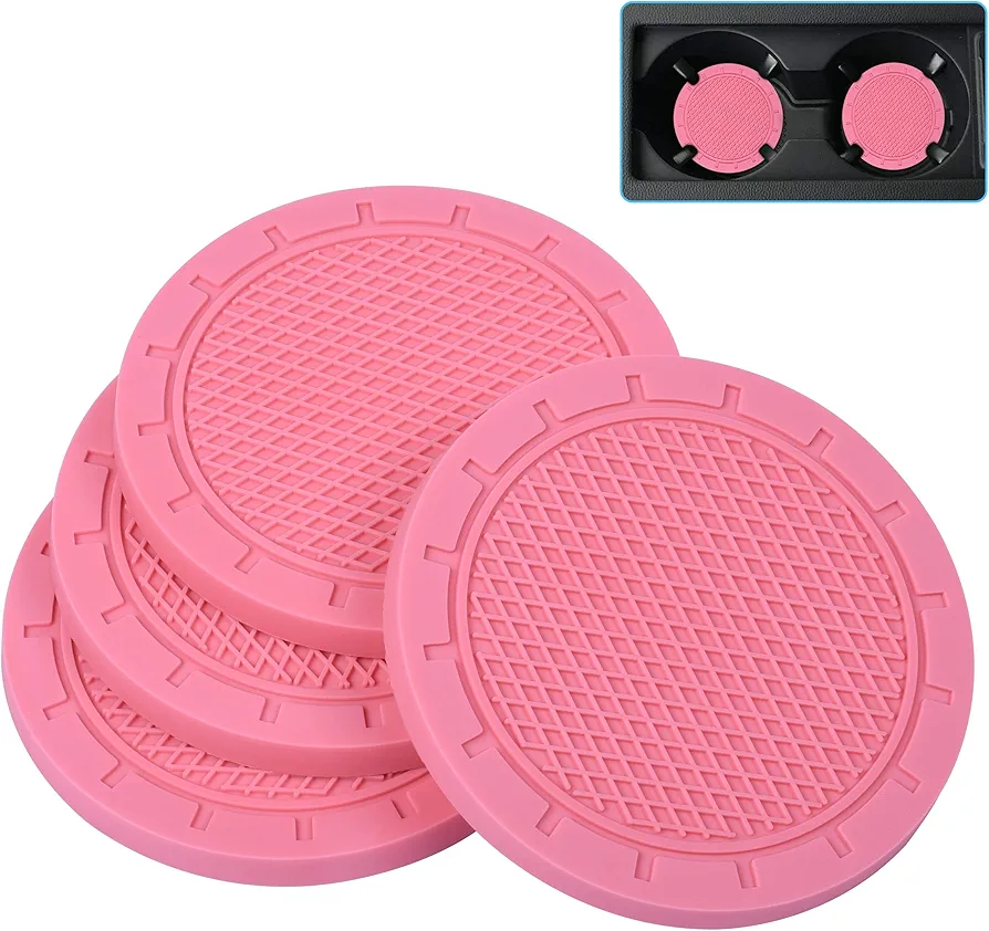 Wisdompro Posavasos para automóvil, paquete de 4 posavasos de PVC para automóvil, antideslizantes, universales, tapetes para mujeres (2.75 pulgadas de diámetro, rosa)