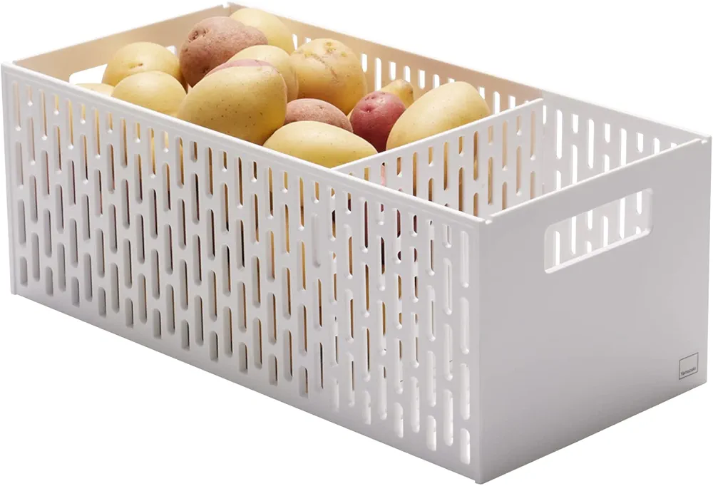 YAMAZAKI Cestas apilables para el hogar, cesta de frutas, verduras, plástico, asas, apilables, no requiere montaje.