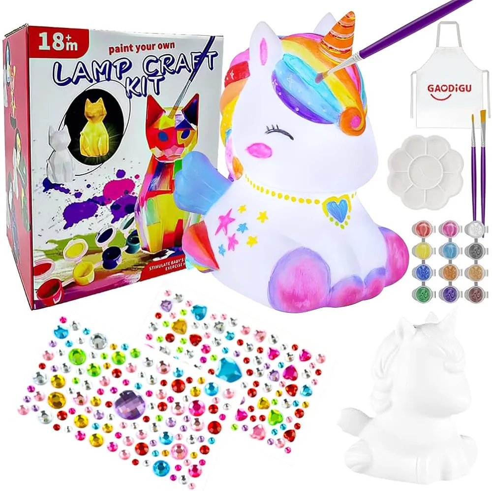 Lotvic Kit de Pintura Infantil con Lámpara de Unicornio, Juego de Creación de Arte con Pegatinas de Unicornio, Kit de Material de Dibujo DIY Juguete, Juegos Niños 6-14 Años Regalos Cumpleaños Niños