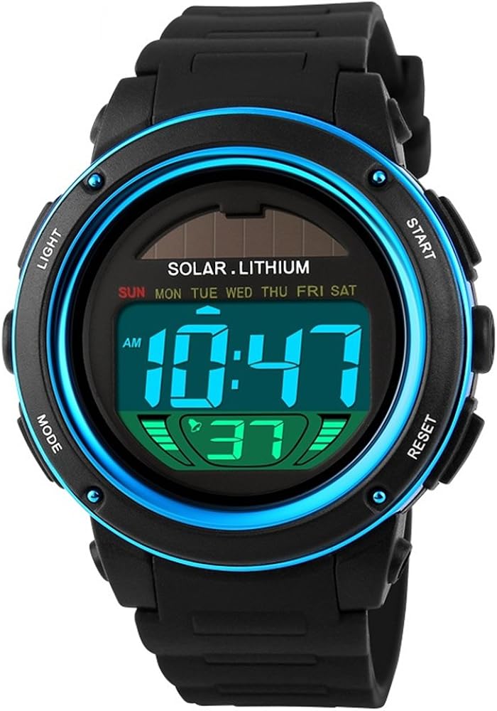 TONSHEN Unisex Solar Digitales Relojes Moda LED Outdoor 50M Resistente Agua Deportivos Plástico Bisel Y Correa Goma Multifuncional Militares Relojes de Pulsera para Hombre Mujer Chica Chico