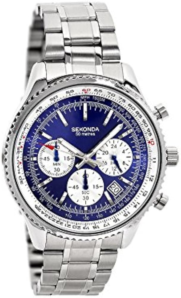 Sekonda Reloj cronógrafo de acero inoxidable para hombre, pulsera, pulsera
