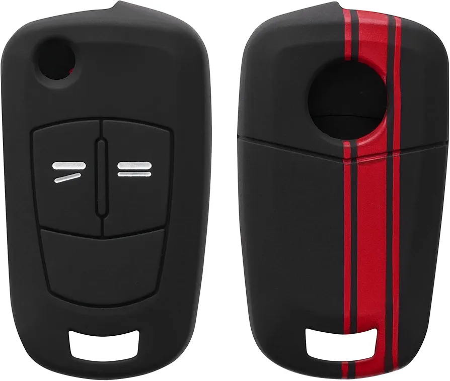 kwmobile Carcasa Compatible con Llavero de Opel Vauxhall Llave de Coche Plegable de 2 Botones Funda - Funda para Mando de Coche de Silicona - Rojo/Negro