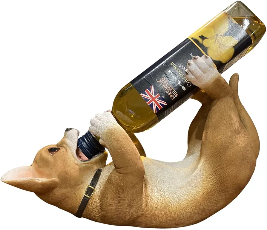Adorable Figura Titular de Botella de Vino de Chihuahua de 12 Pulgadas – Figura de Perro Pintada a Mano con Detalles asombrosos - Adorno de Estatua de Animales de Mesa o encimera de Cocina