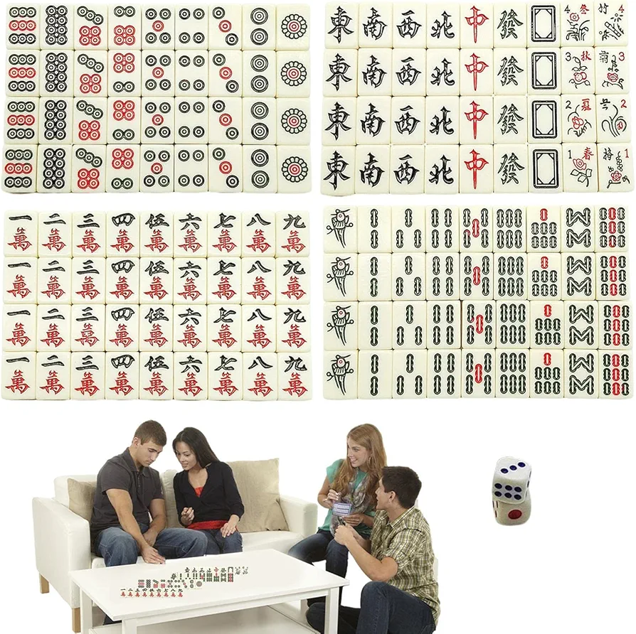 Bexdug Mahjong | Juego Mahjong Chino en Miniatura con 144 fichas - Regalo para Mujeres y Hombres, Suministros para Viajes, Amigos, Familia, Ocio, Juegos, Fiestas, portátiles y compactos