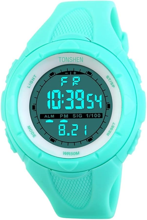 TONSHEN Relojes digitales impermeables para deportes al aire libre para mujeres, estudiantes y niños, LED electrónico resistente al agua hasta 50 m, luz de fondo de plástico, cronómetro, fecha,