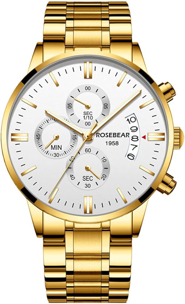 ROSEBEAR - Reloj de Cuarzo analógico para Hombre, 30 m Impermeable de Lujo de Negocios para Hombre, Reloj de Cuarzo con Correa de Acero Inoxidable, Agujas Luminosas
