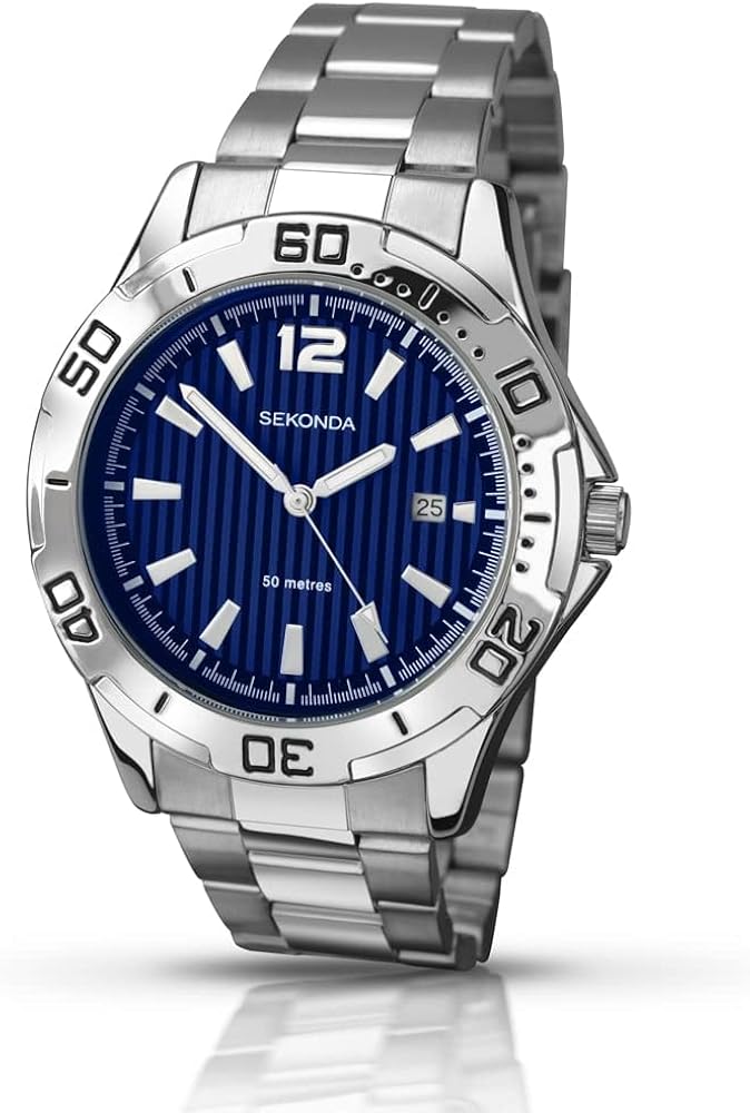 Sekonda Mens 1170 deportes acero inoxidable azul dial pulsera reloj