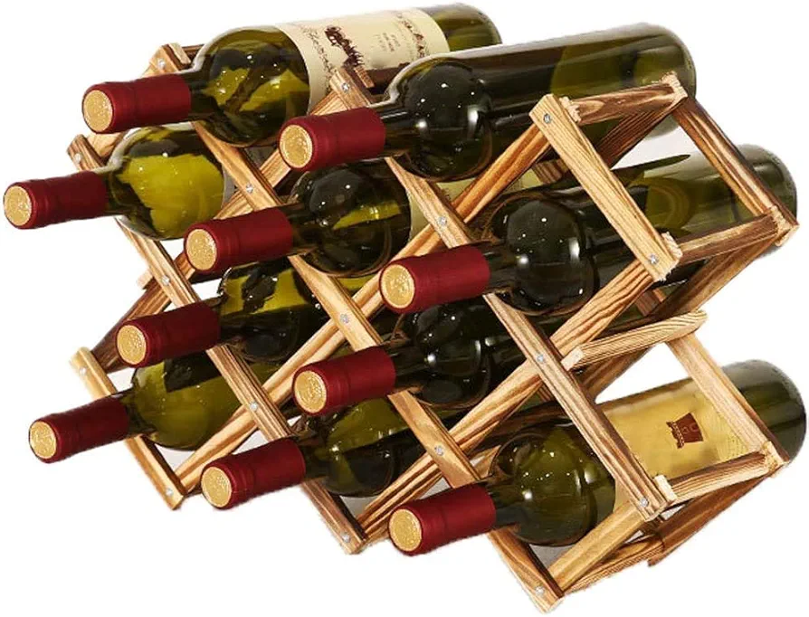 Soporte para Botellero de Madera Plegable, Organizador de Almacenamiento de Vino, Almacenamiento de Botelleros para Exhibición de Vinos, Barra de Bar, Cerveza, Cocina Casera (10 Botellas)