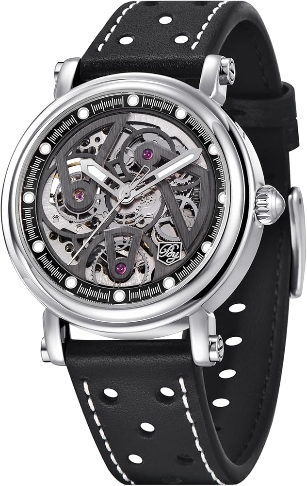 BENYAR Relojes automáticos para Hombre Reloj de Pulsera mecánico Esqueleto con Correa de Piel Reloj de Caballero Vintage