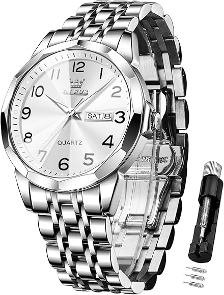 OLEVS Men Wrist Watch Skeleton Stainless Steel Luxury Quartz Chronograph Waterproof Fashion Luminous Watches for Men