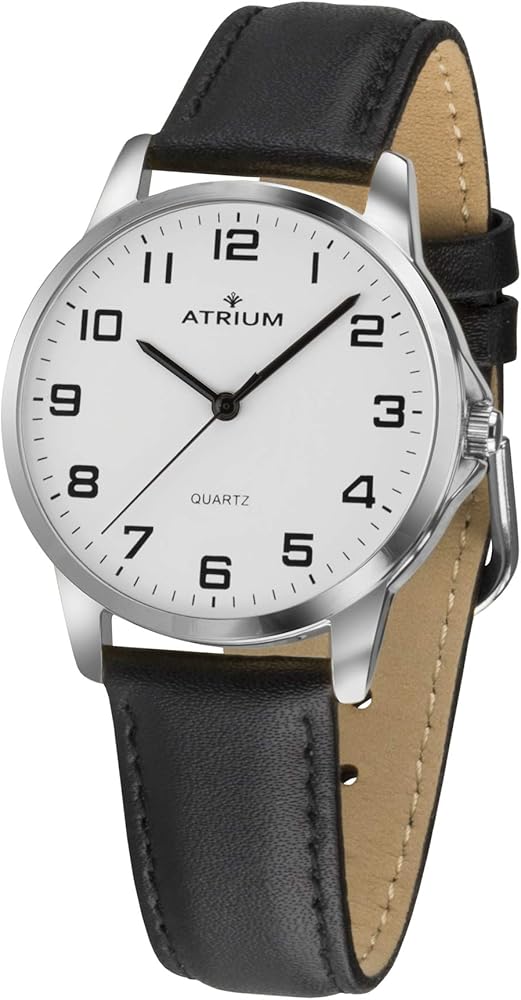 Atrium Reloj de pulsera para hombre de cuarzo de 3 bares y correa de piel A36-10, plata, Correa
