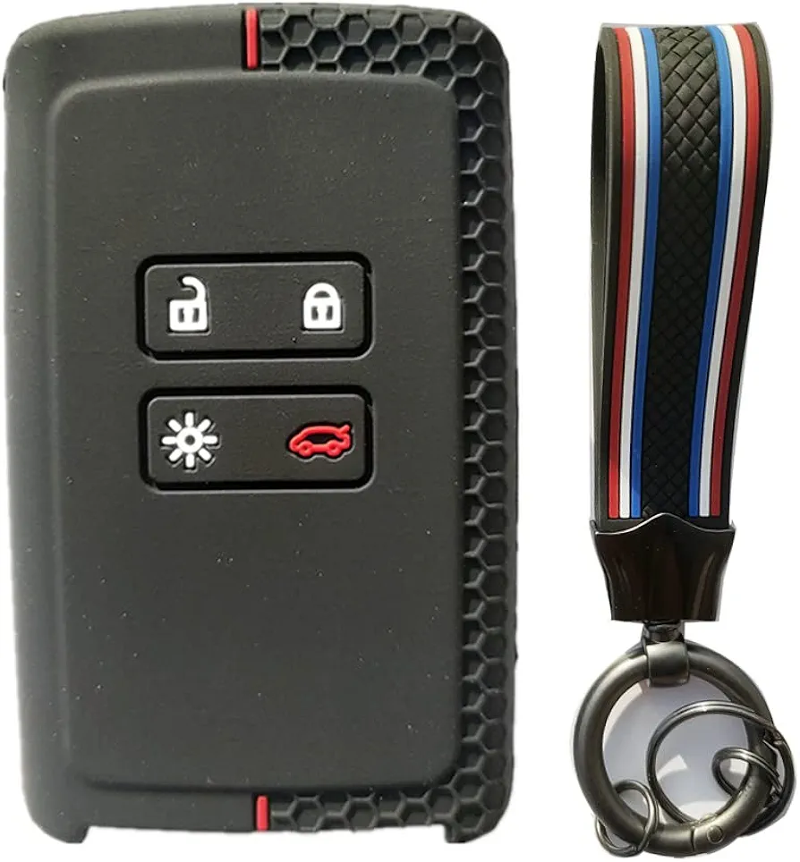 Otayee - Funda para Llaves de Coche (Silicona, Apta para Renault Captur Megane Talisman, Espace Clio Zoe Koleos Scenic 4, Arkana Dacia Sandero, Color Negro B + Llavero)