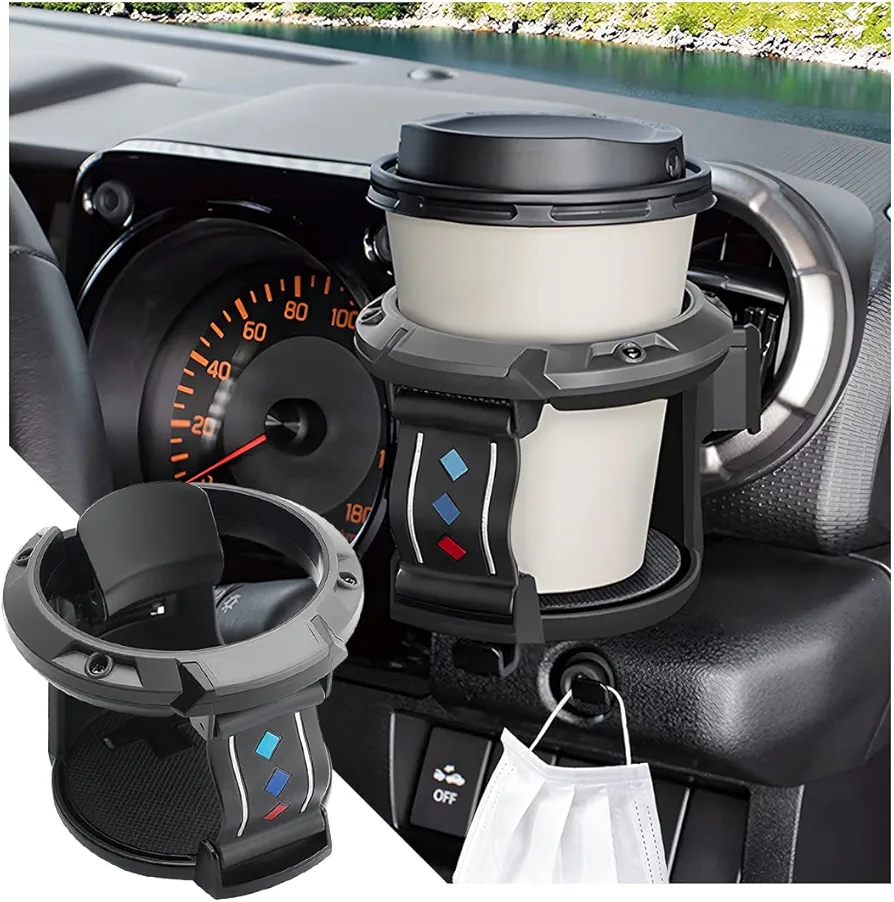 JNNJ Portavasos Coche, Porta Vasos Soporte para Ventilación De Coche, Portavasos para Coche Ajustable Sostenedor Bebida, Portavasos para Coches Compatible con La Mayoría De Los Vehículos(Negro/Gris)