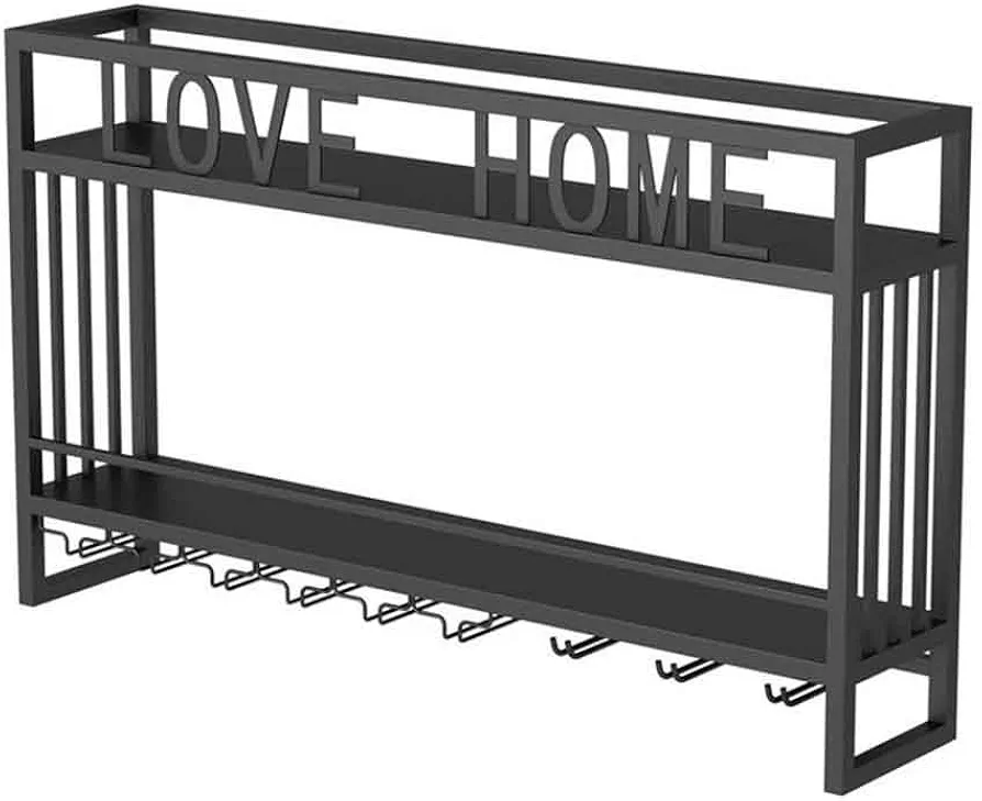 ACLips Botellero de Pared Moderno de 3 Niveles con Soporte para Copas, Organizador de Vino de Metal Negro para el hogar, la Cocina y la Barra