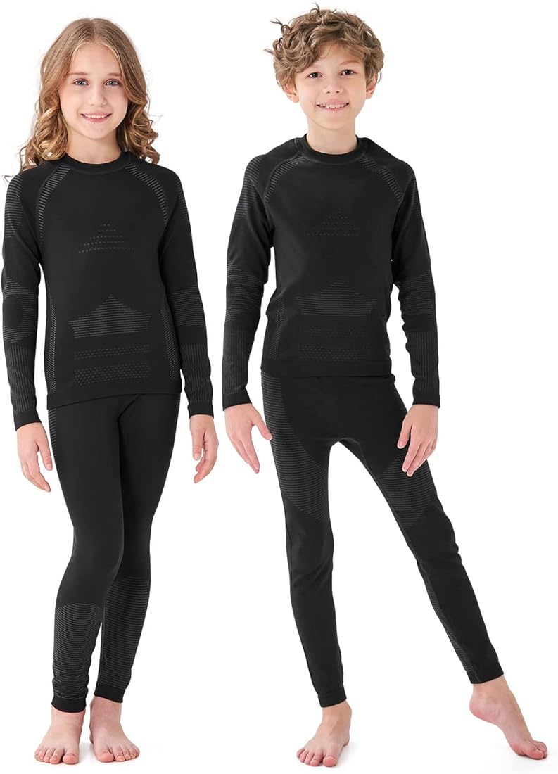 Homord Ropa Termica Niño Futbol Camiseta Termica Niño Conjuntos Térmicos para Niño de Invierno Térmica Adecuado para Fútbol Esquí Hockey sobre Hielo Correr Dormir