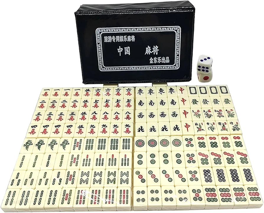Pomurom Mahjong - versión Tradicional China portátil,Regalo para Mujeres y Hombres, portátil y Compacto, Suministros para Viajes, Amigos, Familia, Ocio, Juegos, Fiestas