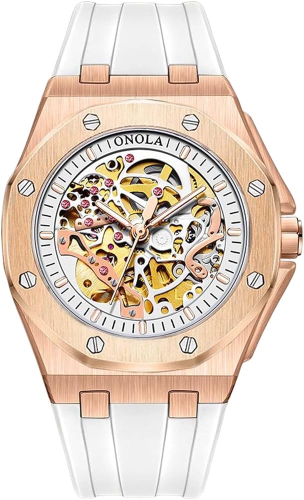 RORIOS Relojes para Hombre Reloj Deportivo Unisex Reloj de Pulsera Automático Mecánico Reloj Moda Luminoso Reloj Impermeable Esqueleto con Correa de Silicona