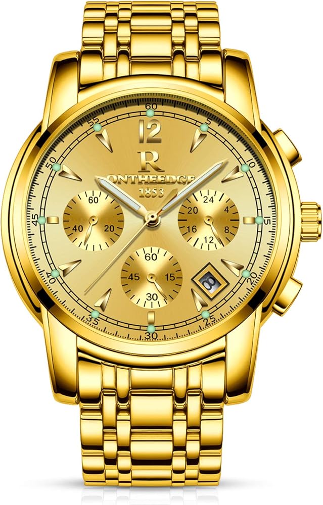 RORIOS Hombres Relojes de Pulsera Cuarzo Analógico Acero Inoxidable Business Day Calendario Cronógrafo Timer
