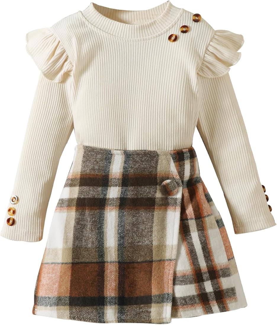 Miipat Conjunto de Ropa para Niña Bebé 2 Piezas Conjunto Niñas Pequeñas Otoño e Invierno Tops de Manga Larga Tipo Suéter con Minifaldas Vestidos para Niñas