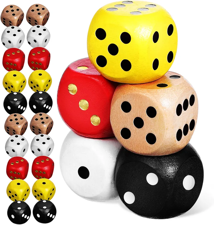 BESTonZON 25 Piezas 6 de Color Dados para Juegos de Mesa Juego de Dados 0-6 Dados Juego de Mesa Dados Juegos de Dados Dados Jugando a los Dados Juguetes de Dados de Ocio Madera