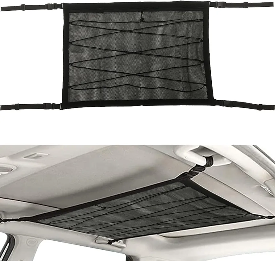 QNMD Red Organizador Coche, 78 * 53 cm Red Almacenamiento de Techo Automóvil, Organizador Bolsa de Red de Carga, Red Almacenamiento para Techo de Coche, para Jeep, Van, SUV, Colcha(Negro)