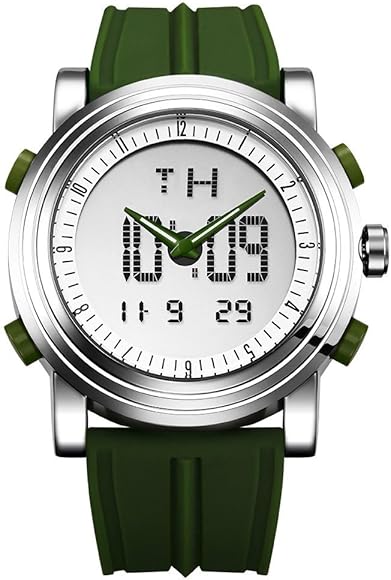 SINOBI para Hombre Reloj de Pulsera Deportivo Cuarzo electrónico Digital Reloj con Alarma Cronómetro Doble Movimiento Hombres de la muñeca Relojes