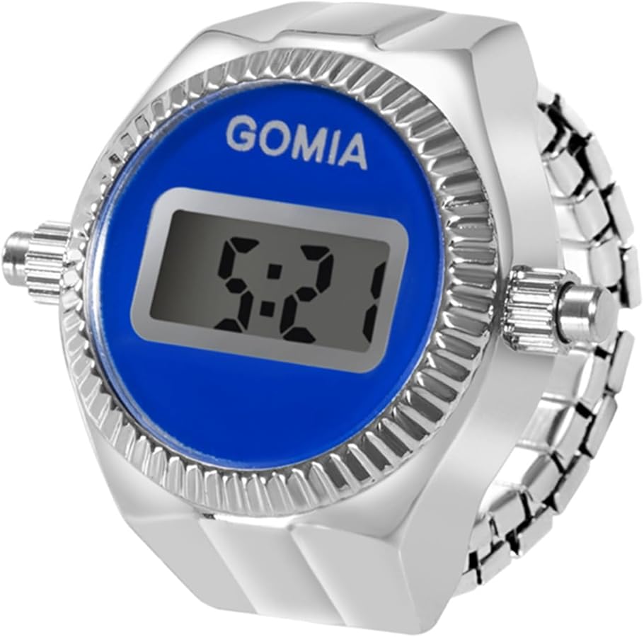 JewelryWe Reloj con Anillo, Reloj de Dedo, Reloj de Tamaño Ajustable, Reloj con Anillo Elástico, Caja Plateado con Esfera Negra