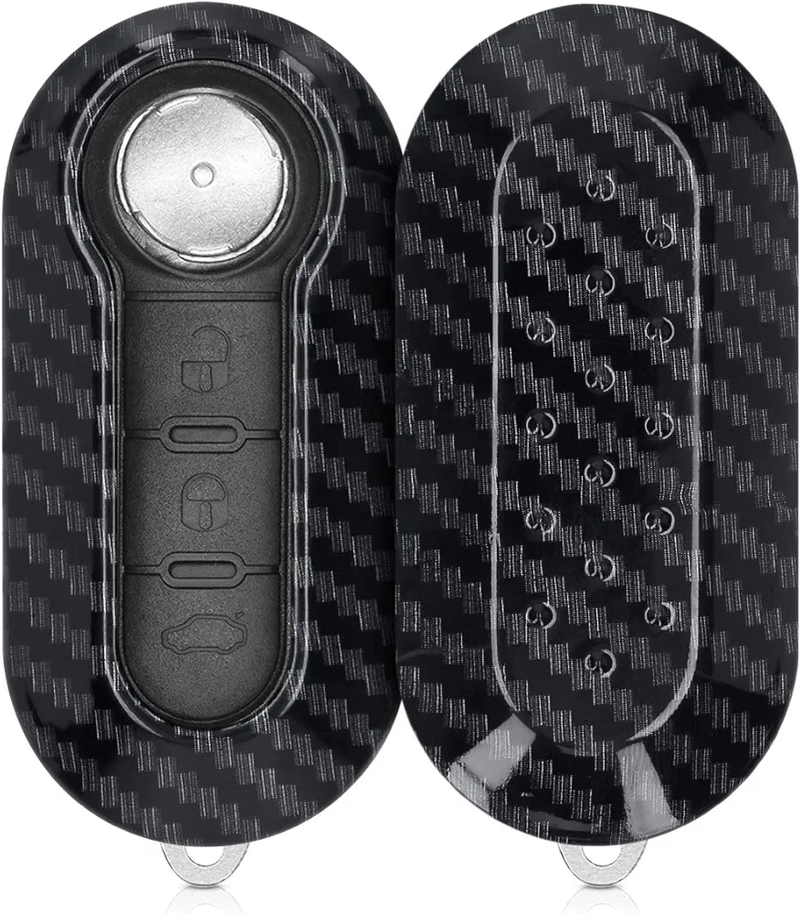 kwmobile Funda Compatible con Fiat Lancia Llave de Coche Plegable de 3 Botones - Carcasa Dura para Llave de Coche Mando de Auto - de Carbono Negro