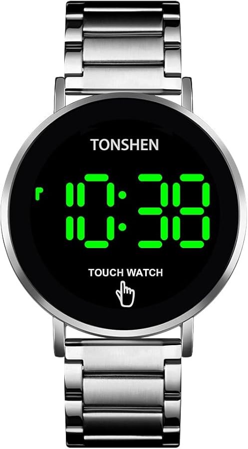 TONSHEN Fashion Hombre Relojes Toque LED Electrónica Luz Acero Inoxidable Fecha Digital Reloj de Pulsera (Plateado)