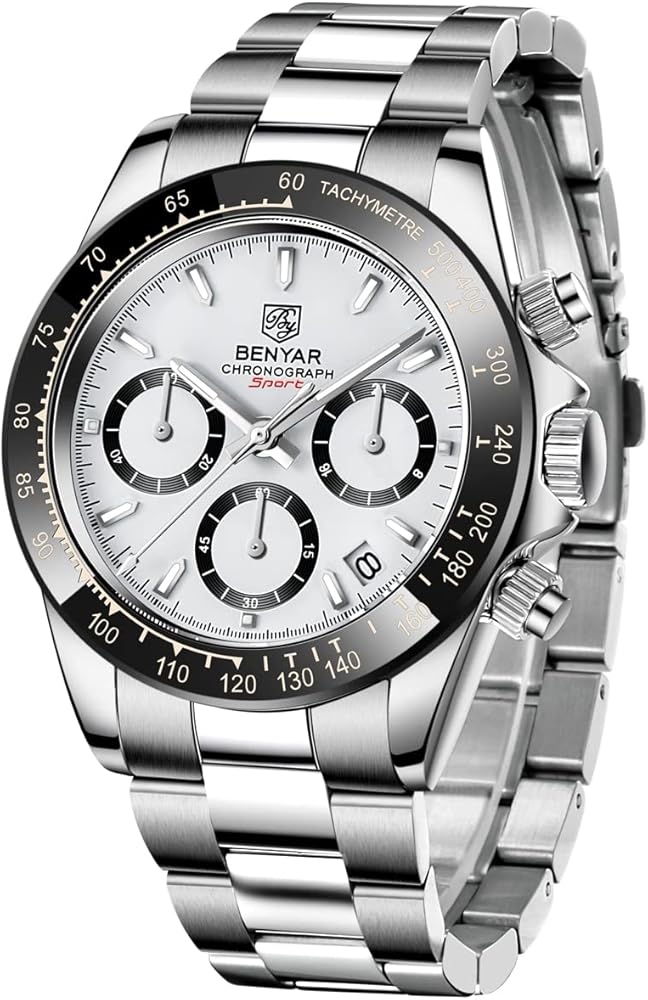 Reloj de Cuarzo analógico benyar, Impermeable - Resistente a los arañazos Reloj Deportivo Masculino de Acero Inoxidable