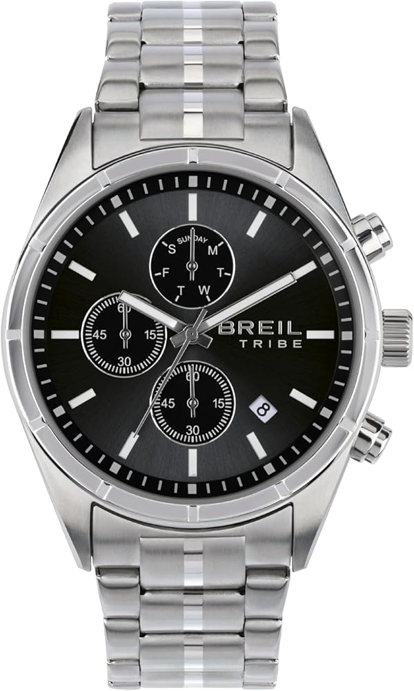 BREIL Reloj Man Captain Monocolor Esfera Negra Movimiento Cuarzo y Pulsera Acero Plata EW0694