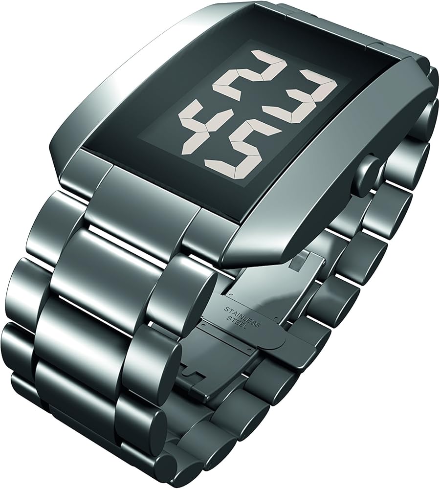 Rosendahl Watch III - Reloj digital de caballero de cuarzo con correa de acero inoxidable plateada - sumergible a 50 metros