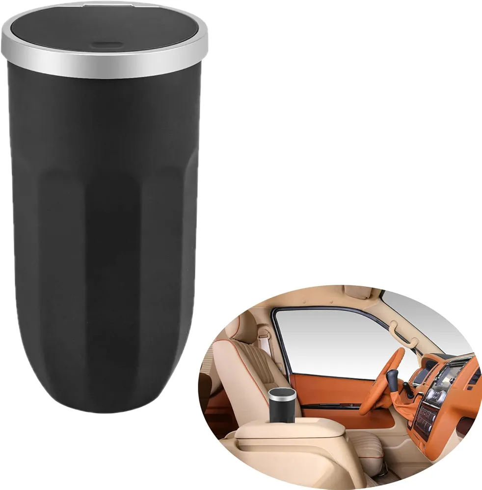 iHMeiju Bote de basura para automóvil con tapa, mini cubo de basura para automóvil con tapa, presiona para abrir, estético, a prueba de fugas, accesorios portátiles para automóvil, hogar, oficina,