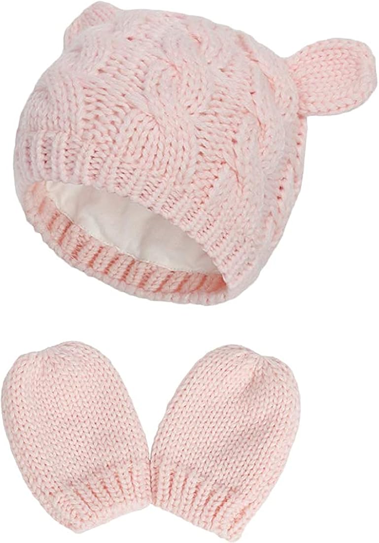 DRESHOW Sombrero de Bebé Guante Guantes Suaves para Recién Nacidos Bebé Niña Niños Gorro de Punto para Niños Pequeños Conjuntos de Manoplas de Gorro de Invierno para Bebés