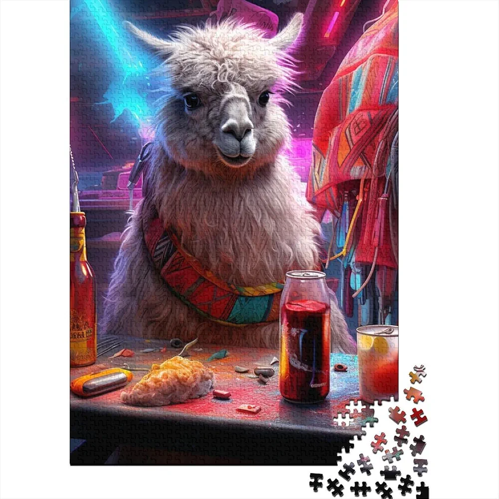 Rompecabezas de 1000 Piezas para Adultos, Rompecabezas de Animales de Alpaca, Rompecabezas de Madera, Juguete de Ocio, Juego Educativo, decoración del hogar, Arte (75 x 50 cm)