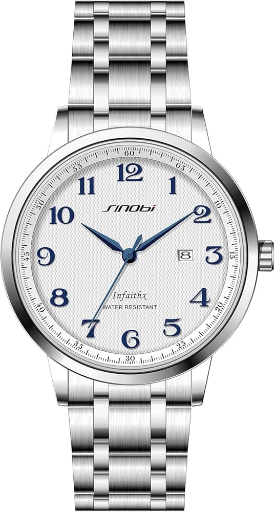 SHENGKE SINOBI Relojes clásicos de Negocios para Hombre Números arábigos Easy Reader Relojes de Pulsera para Hombres con Calendario Fecha Resistente al Agua