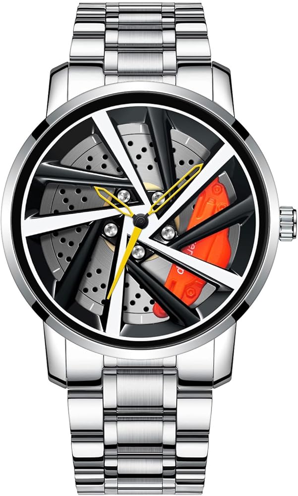 CIVO Reloj con Pulsera de Acero Hombre: Analógico Relojes Plateado - Elegante Relojes para Hombre Rueda de Coche Llanta