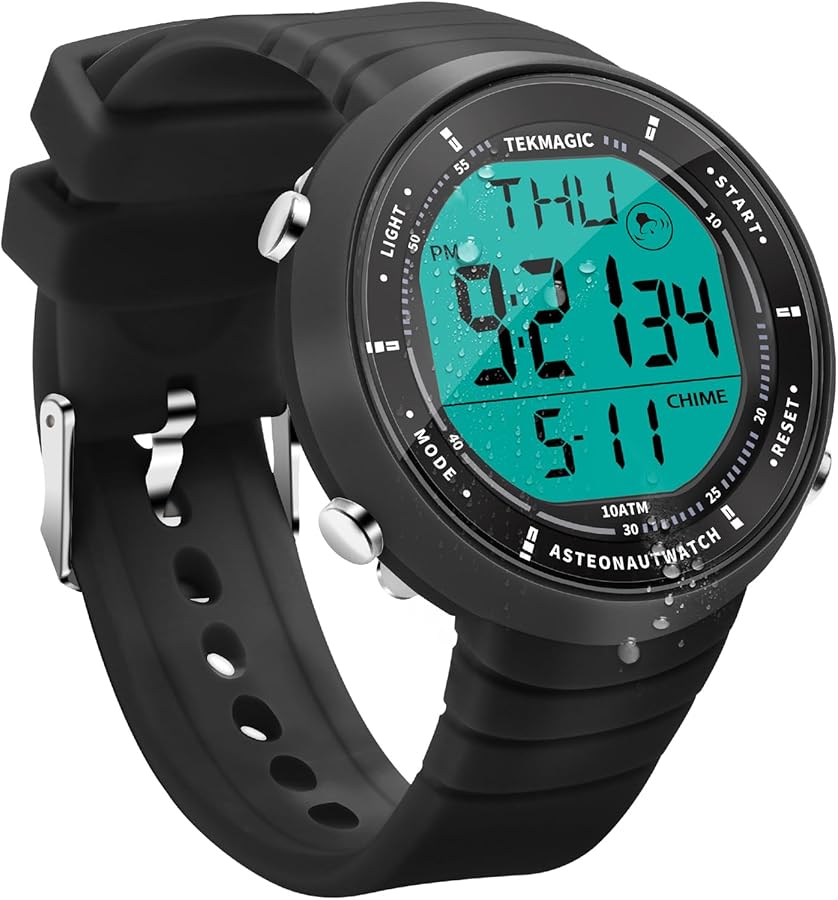 Reloj de Pulsera Natación y Buceo Deportivo Resistente al Agua de 10 ATM con Funciones de Despertador, Cronógrafo, Cuenta Regresiva, Hora Dual, Formato de 12 y 24 Horas Conmutable, Banda Silicona