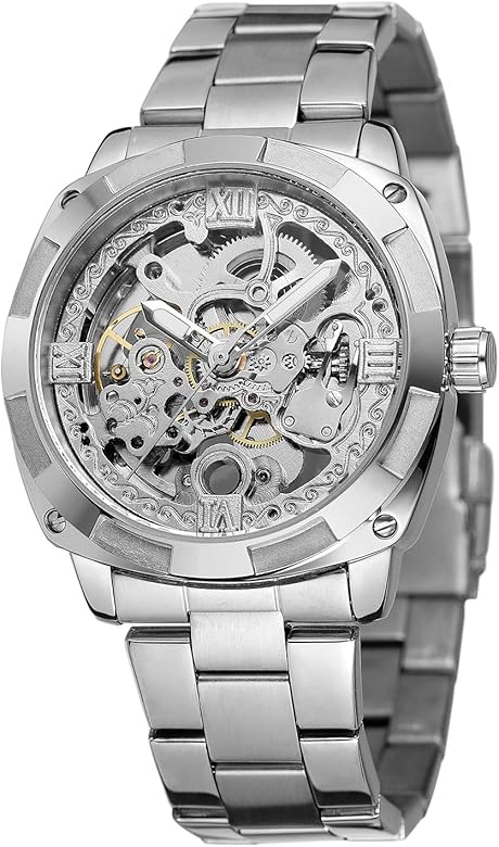 FORSINING Reloj de pulsera mecánico automático de cuerda automática para hombre con pulsera de acero inoxidable, pulsera