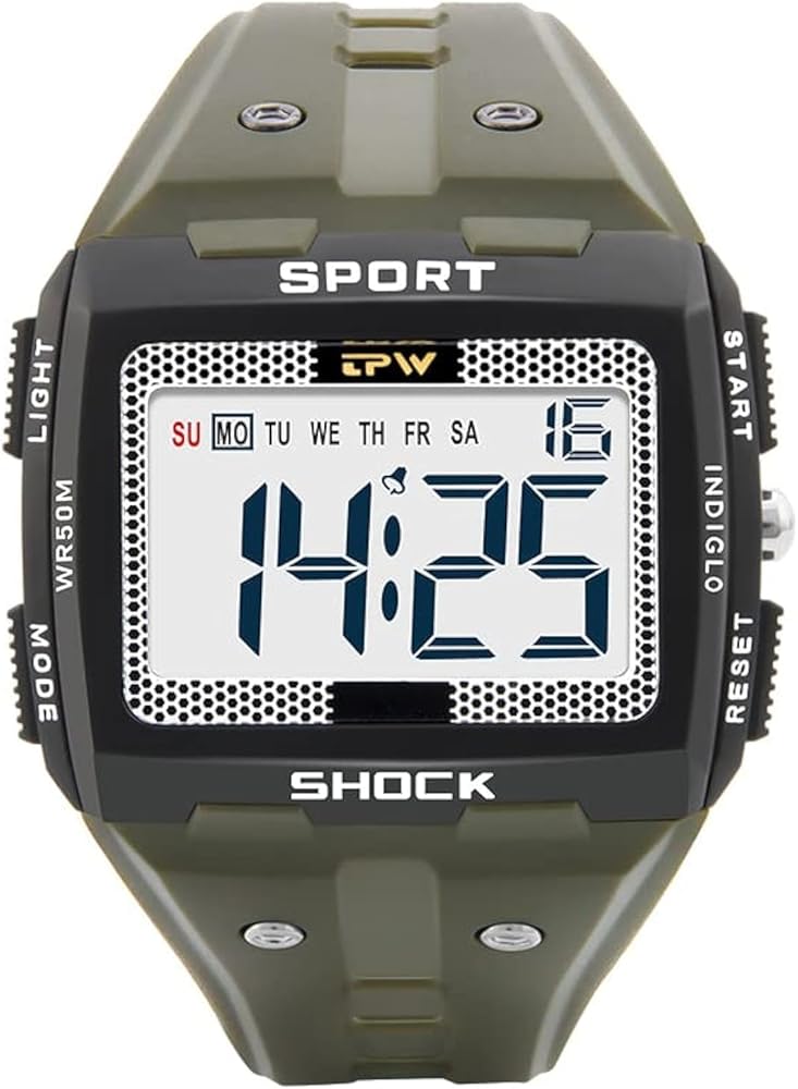 Reloj deportivo digital para hombre, números grandes, 50 m, resistente al agua