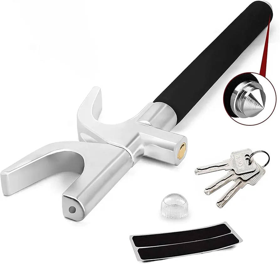 Car Steering Wheel Lock, Barra Antirrobo Coche Volante salpicadero Universal, Bloqueo Coche Antirrobo con 3 Llaves y Martillo Emergencia, Alta Seguridad, para Automóvil SUV Furgoneta Camión Caravana…