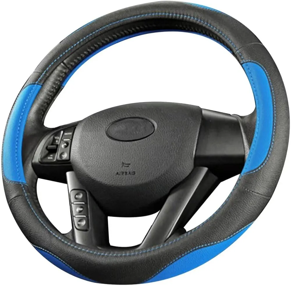 Pahajim Funda Volante Coche de Cuero de Microfibra Cubre Volante Coche Antideslizante Transpirable Durable Curvas Deportivas Cubierta Volante Coche Universal 38CM (Azul Negro)