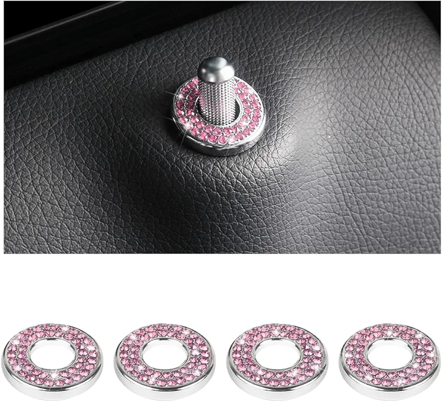 CGEAMDY 4 Piezas Embellecedor Cubierta De Pasador Cerradura Puerta Coche En Cristal, Bling Adhesivo Decorativo Para La Cerradura La Puerta Del Coche, Accesorios Bling Interior Coche(Rosa)