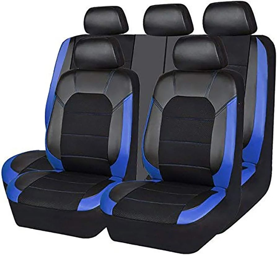 ZONEWD 9 Piezas Fundas Asientos Coche para Dacia Dokker/Duster/Duster Van/Jogger Extreme/Lodgy 2000-2023 2024, Juegos De Cubreasientos Delanteros Y Traseros Cuero Coche Accesorios,Blue