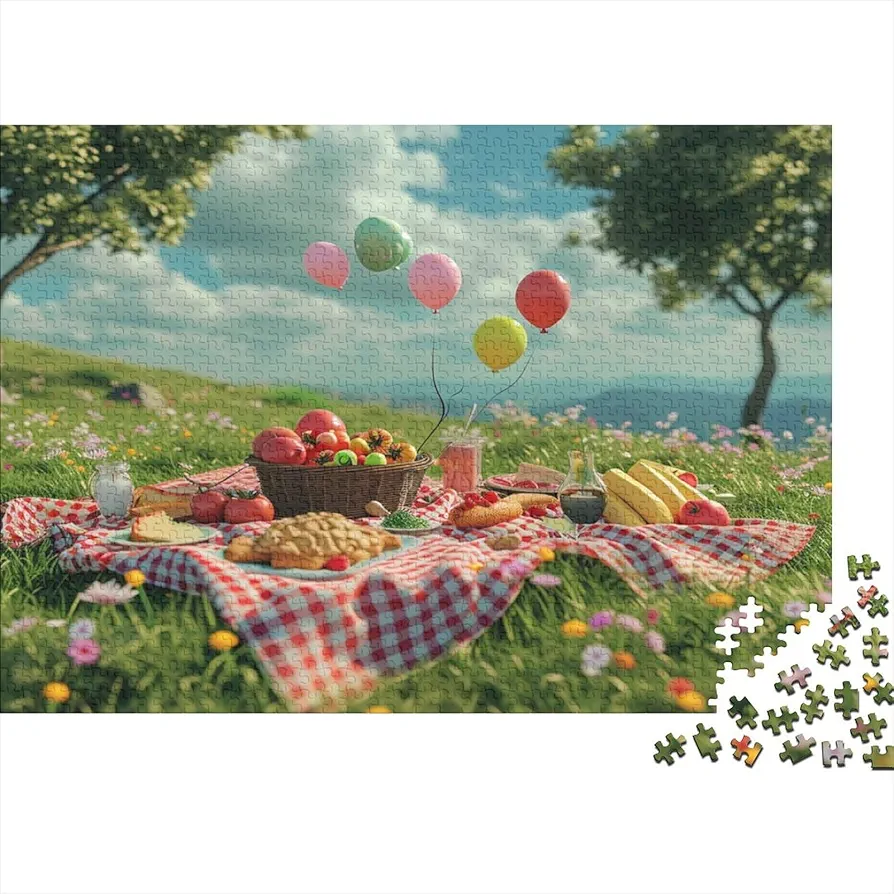 Picnic, Globo Rompecabezas De Madera De 1000 Piezas DIY De Rompecabezas para Adultos Vacaciones y Ocio Juego Clásico EduGatosivo 1000pcs (75x50cm)