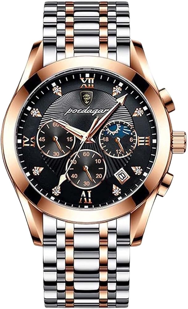 RORIOS Deportivo Relojes Hombre Reloj de Cuarzo Multifunción con Correa en Cuero Cronógrafo Reloj de Pulsera Impermeable Reloj para Hombre