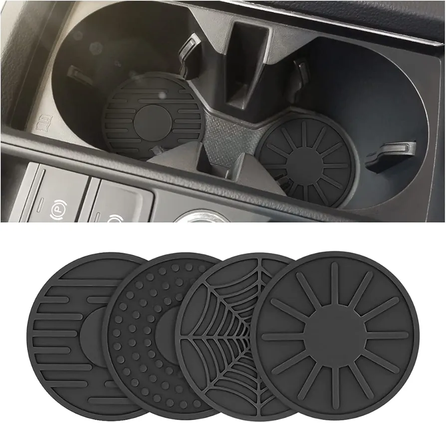 JNNJ 4 Piezas Posavasos De Coche Universal Antideslizante, Coche Silicona Titular De La Taza Posavasos, Posavasos Coche con Diseño De Rayas Araña Sun Dot, Accesorios Interiores para Coches(Negro)