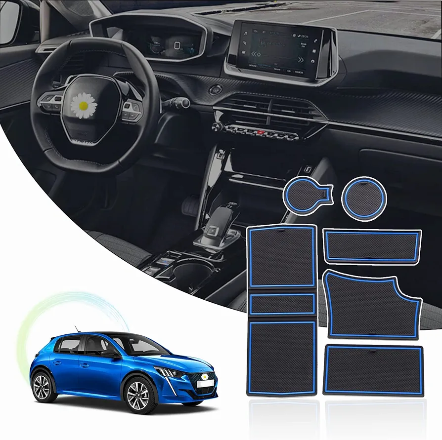 Ruiya Compatible con 2020 2021 2022 Peugeot 208 e-208 Alfombrillas Antideslizantes, Alfombrillas para Ranuras de Puerta Alfombrillas de Goma Antideslizantes 208 Accesorios para Coche